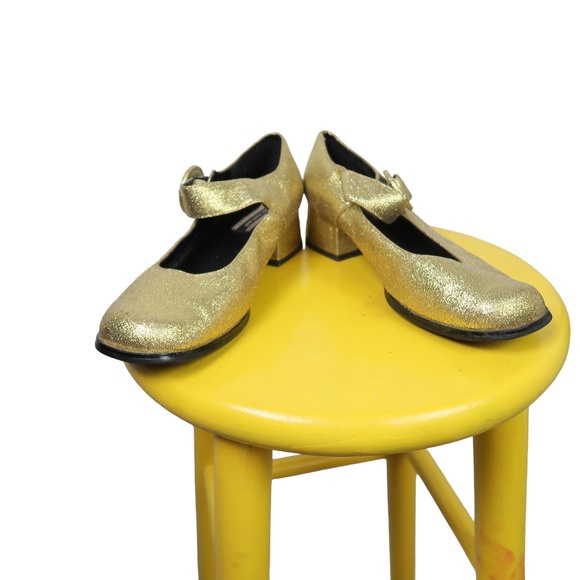 Vintage 90s Hush Puppies gold glitter mary-jane strap heeled shoes 5 - Picture 5 of 9